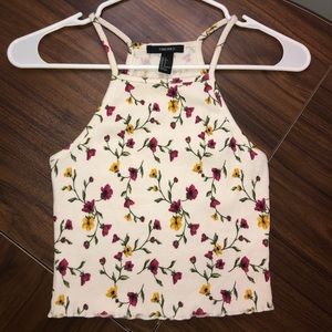 Ribbed Floral White Crop Top